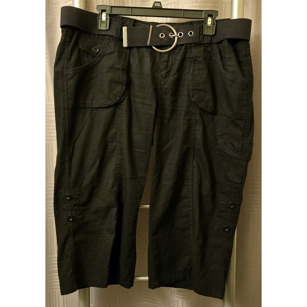 BeBop Juniors Sz 13 Belted Black Capri Peddle Pushers 34x18 Summer Resort Casual